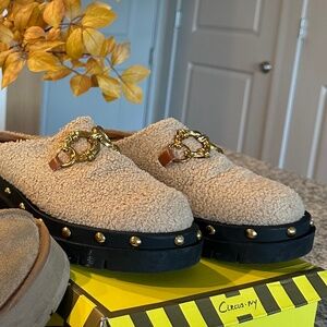 Women's Annie Shearling Slip-On Studded Lug Sole Clogs